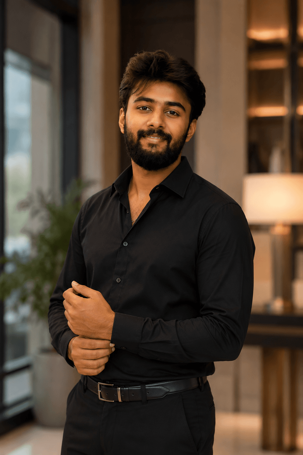 PhotoReady prompt preview for Premium Matrimonial Portrait – Black Formal on photoready.kaamkardo.com
