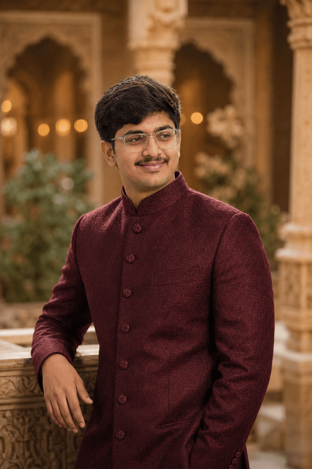 PhotoReady prompt preview for Maroon Sherwani Headshot for wedding on photoready.kaamkardo.com