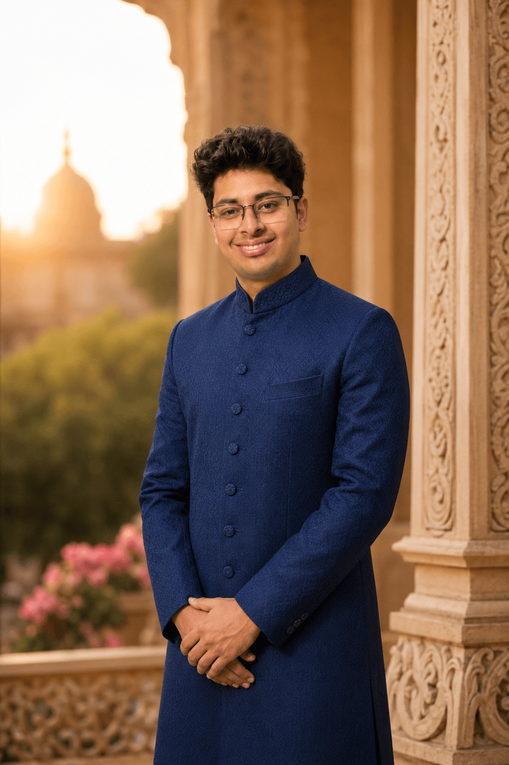 PhotoReady prompt preview for Royal Blue Sherwani headshot for wedding and marriage biodata on photoready.kaamkardo.com