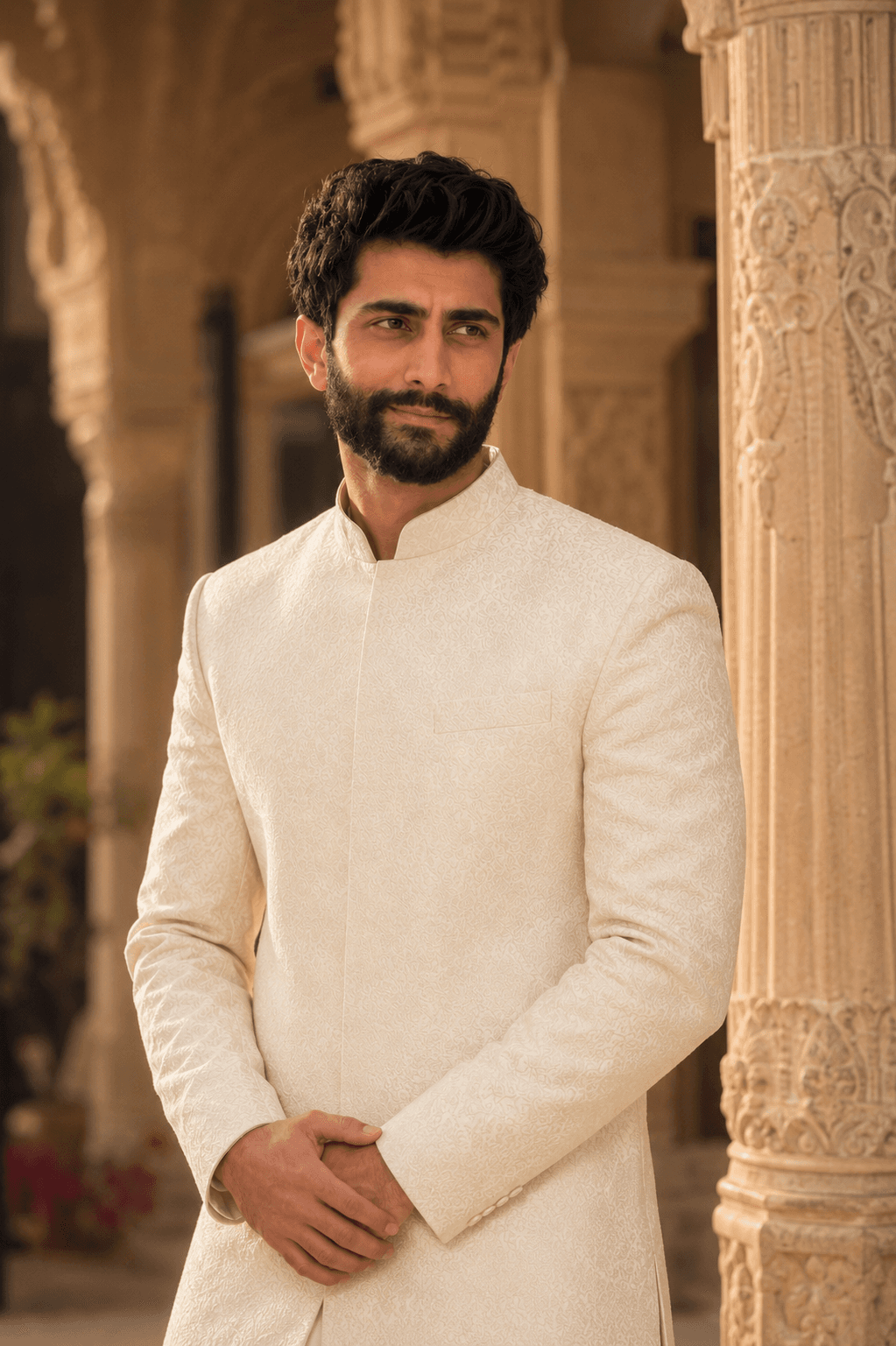 PhotoReady prompt preview for luxury ivory sherwani headshot on photoready.kaamkardo.com