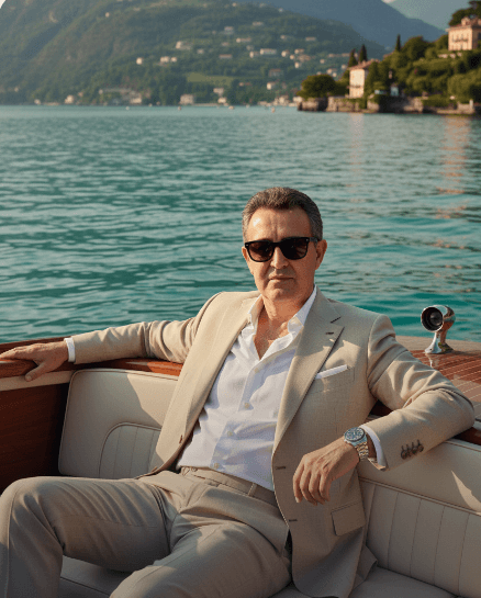 PhotoReady AI style preview for homem elegante num barco on photoready.kaamkardo.com