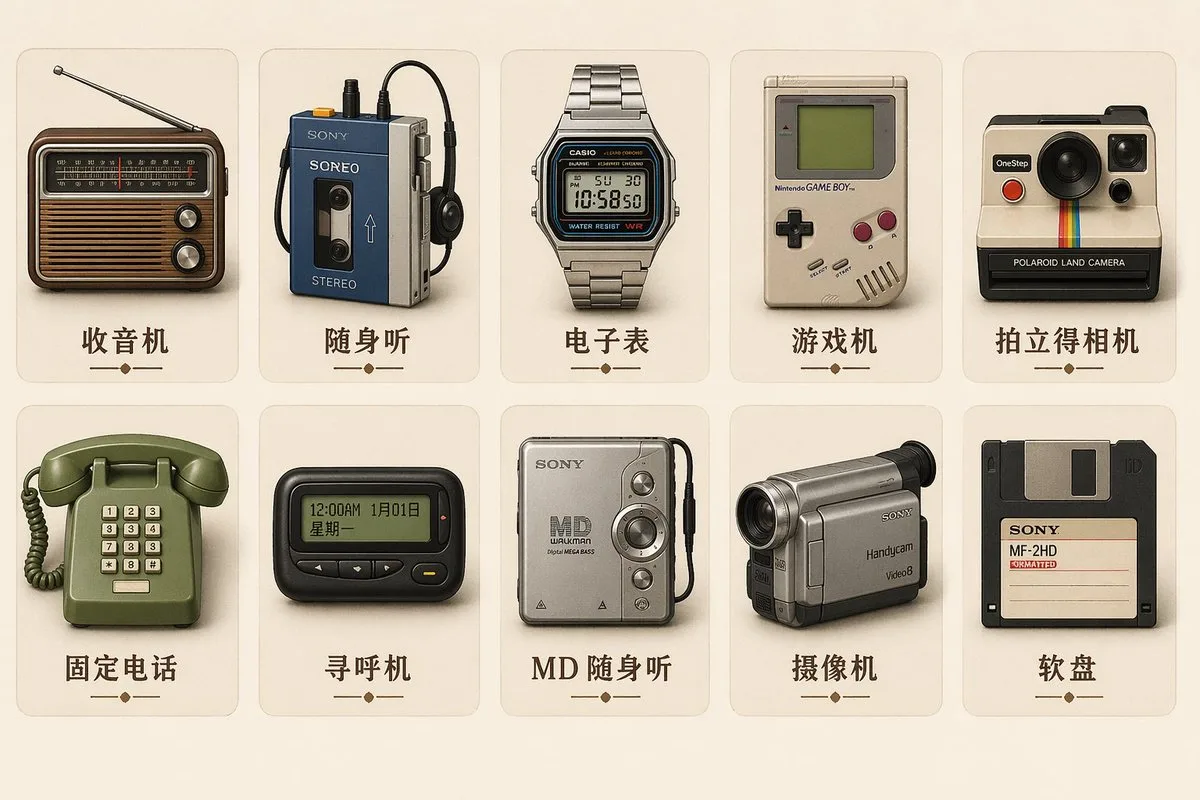 Vintage Electronic Hardware Flat Vector Icon Set AI photo prompt example on PhotoReady