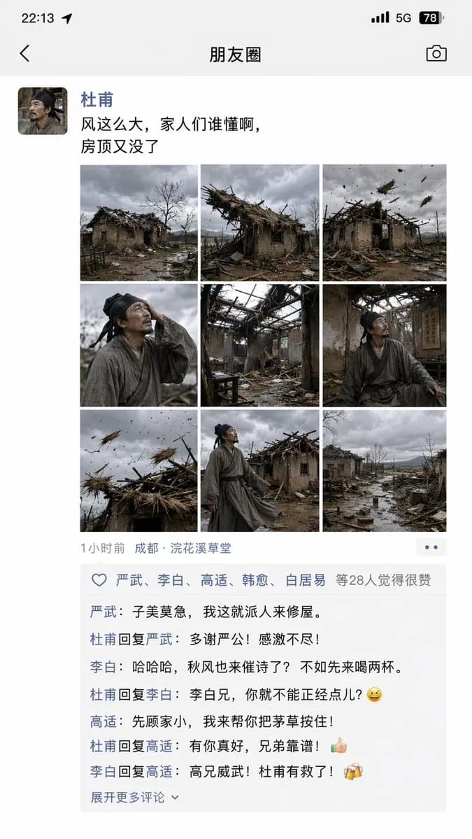 Poet Du Fu Thatched Cottage Windstorm Post AI photo prompt example on PhotoReady