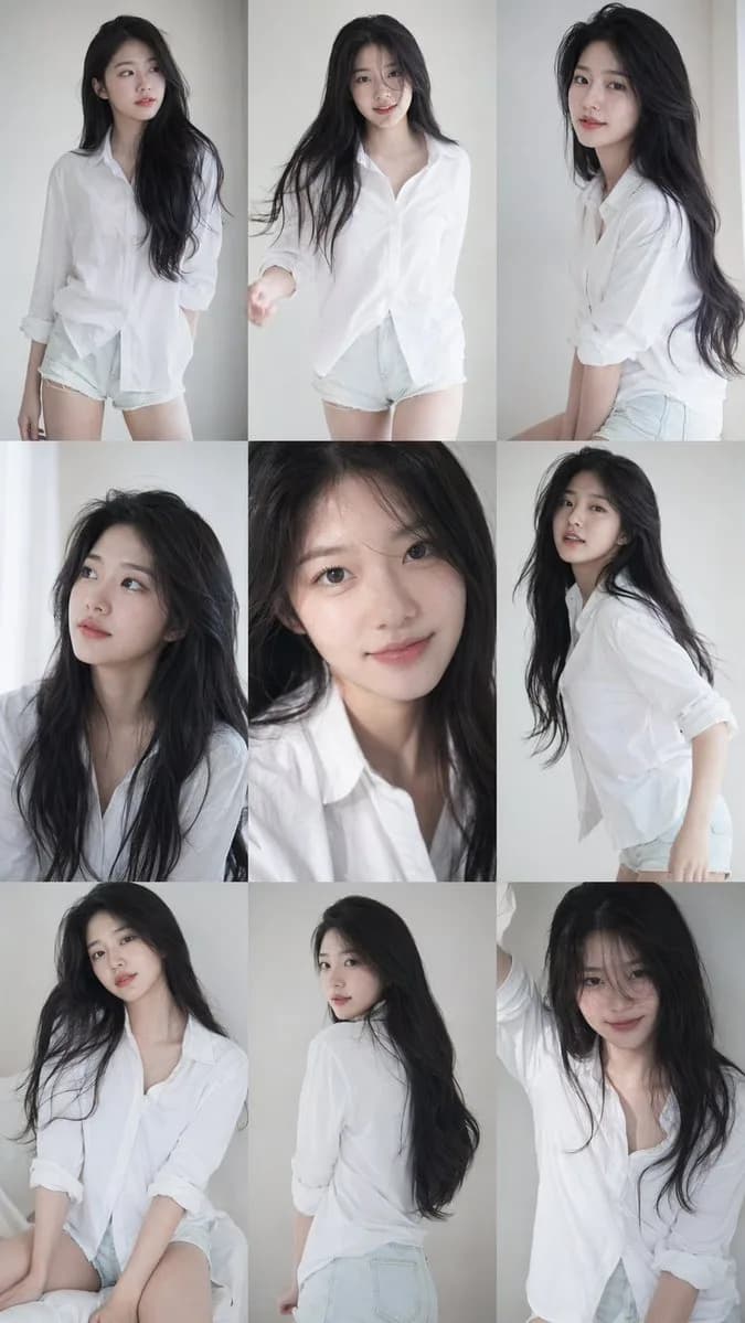 Korean Idol Studio Photo Shoot Nine-Grid Collage AI photo prompt example on PhotoReady