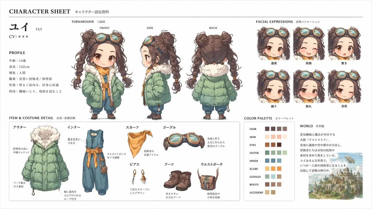 Character Reference Sheet Infographic Layout AI photo prompt example on PhotoReady