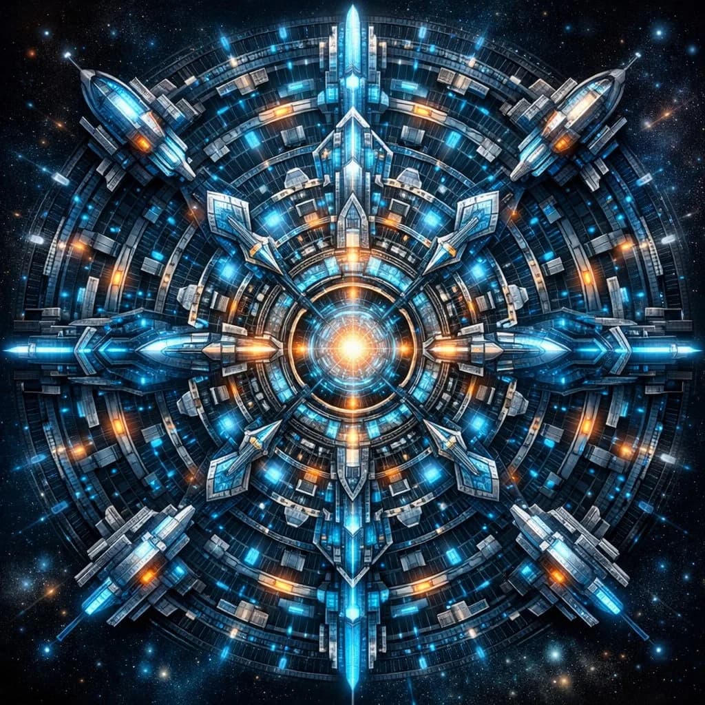Cyberpunk Futuristic Sci-Fi Mandala AI photo prompt example on PhotoReady