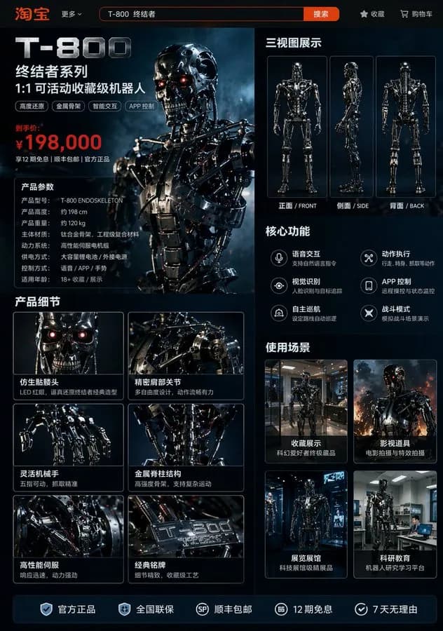 Terminator Robot E-Commerce Product Page AI photo prompt example on PhotoReady