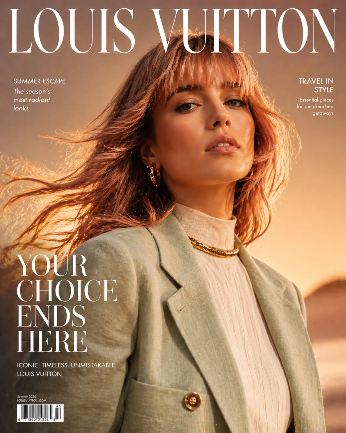 Haute Couture Summer Editorial Magazine Cover AI photo prompt example on PhotoReady