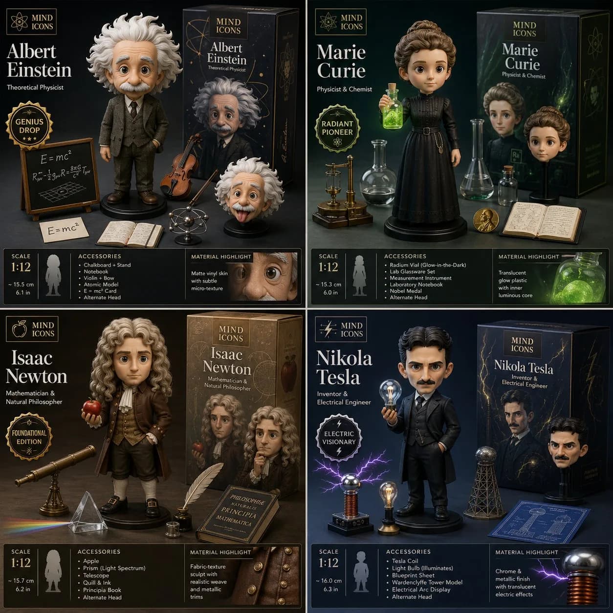 Collector-Grade Toy Launch Visual for Famous Scientists AI photo prompt example on PhotoReady