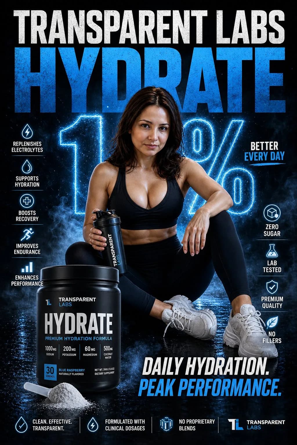 Transparent Labs Hydrate Fitness Supplement Campaign AI photo prompt example on PhotoReady