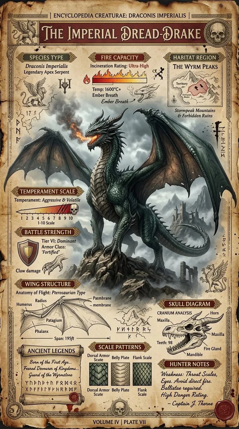 Vintage Fantasy Dragon Species Encyclopedia Poster AI photo prompt example on PhotoReady