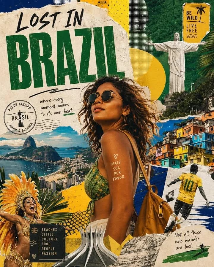 Lost in Country Travel Poster Collage AI photo prompt example on PhotoReady