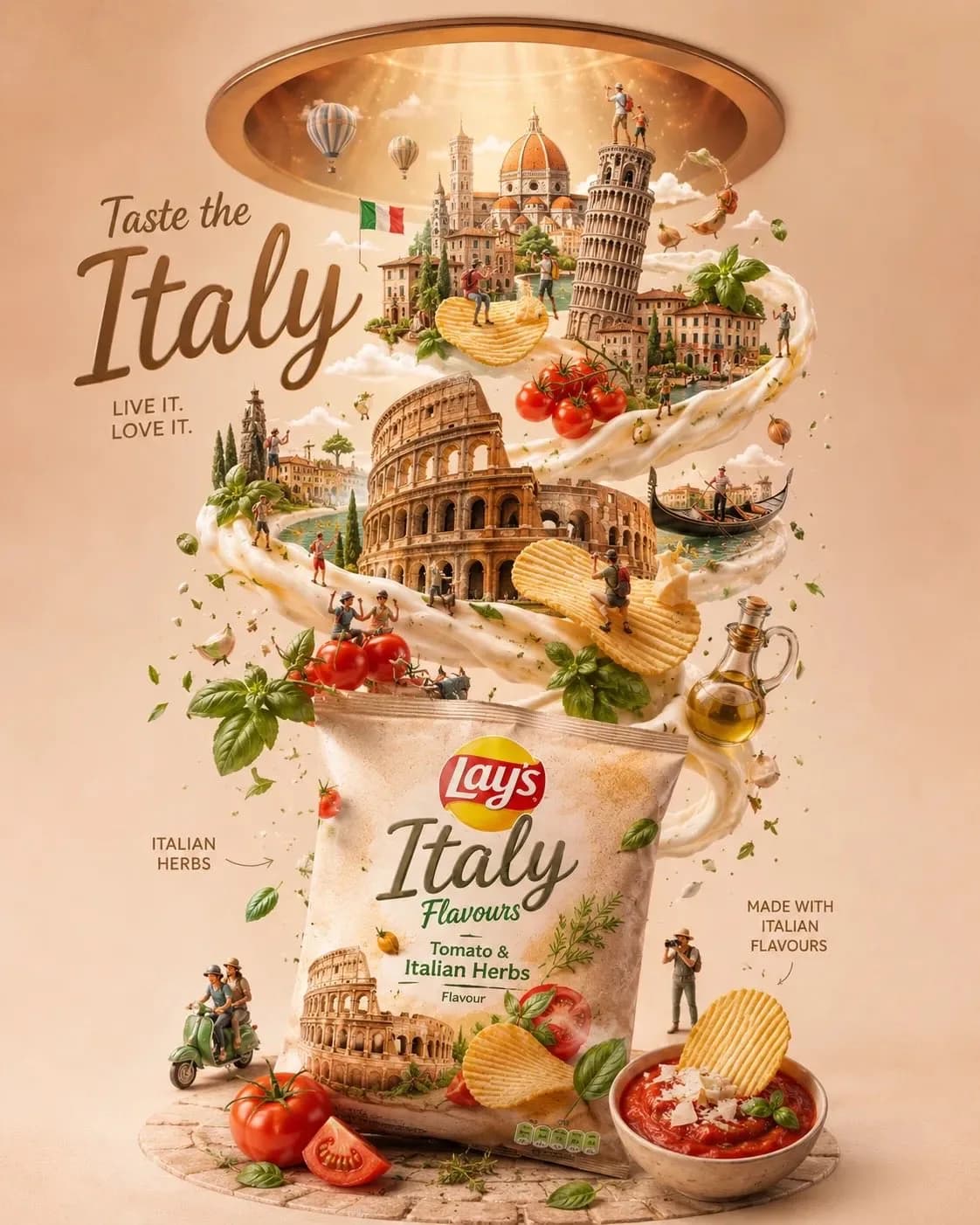 Luxury Travel Food Chips Advertisement Poster AI photo prompt example on PhotoReady
