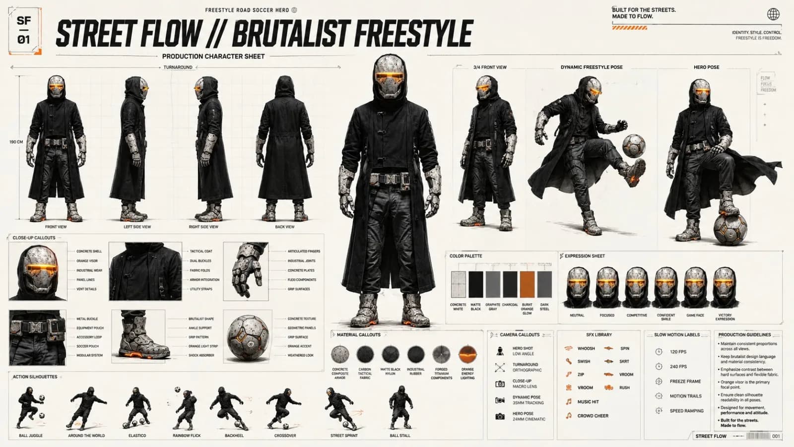 Brutalist Freestyle Character Design Sheet AI photo prompt example on PhotoReady
