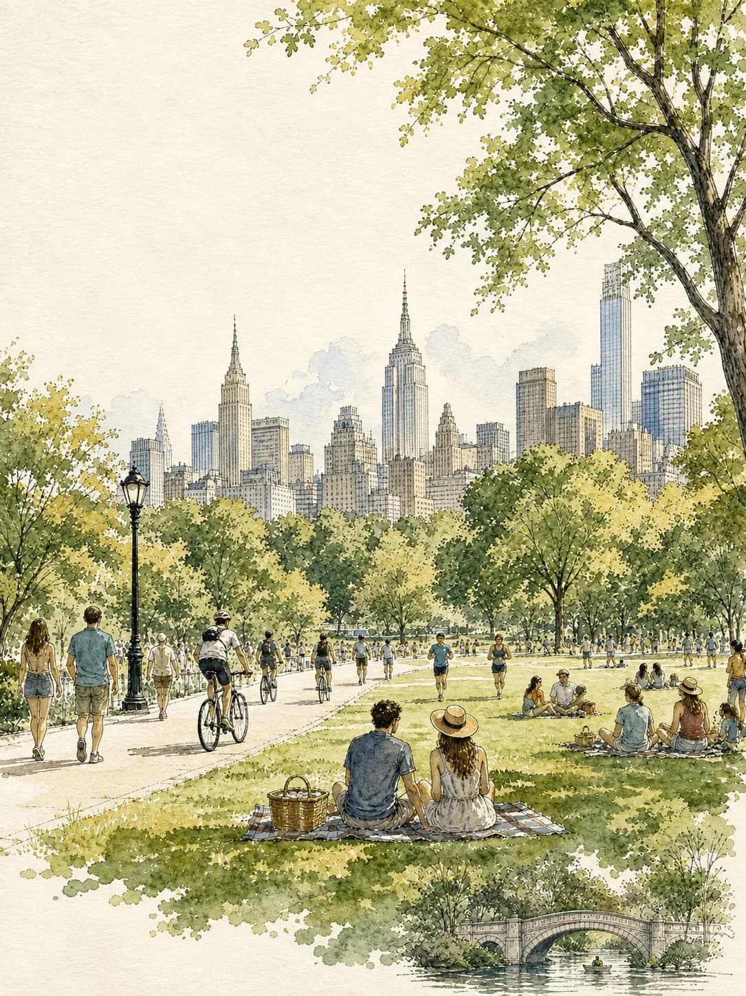 Manhattan Park Watercolor Travel Illustration AI photo prompt example on PhotoReady