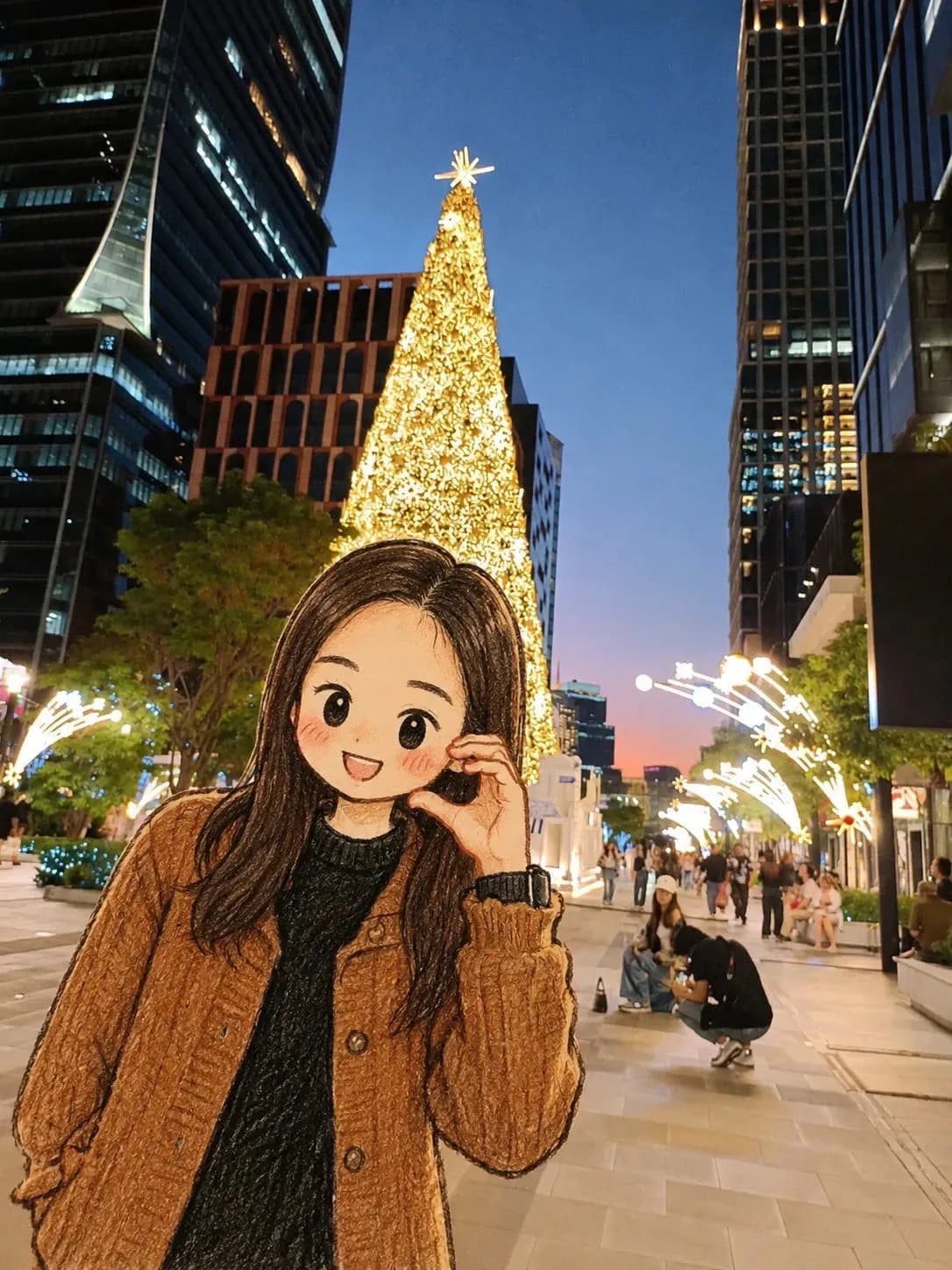 Chibi Christmas Street Scene with Realistic Background AI photo style example on PhotoReady