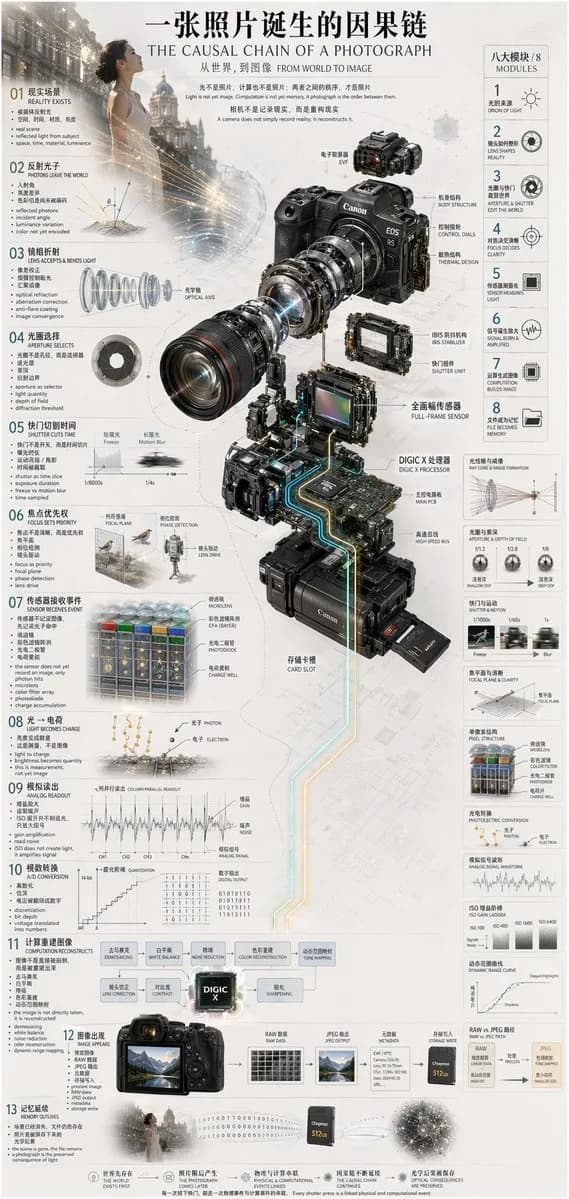 The Causal Chain of a Photograph Engineering Poster AI photo prompt example on PhotoReady